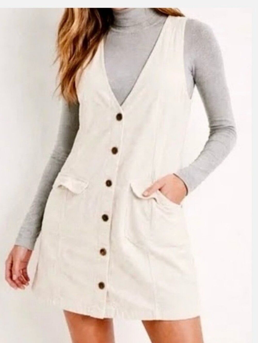 American Eagle Cream Corduroy Jumper Dress Size Medium